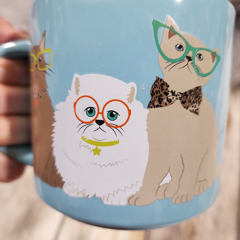 John Barlett ceramic cats with glasses graphic coffee mug 16 fl oz - Picture 9 of 12